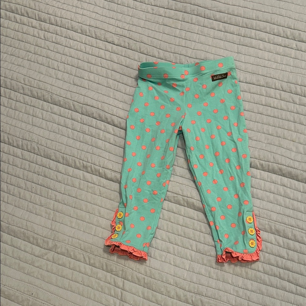 Matilda Jane Teal Leggings with Coral Polka Dots